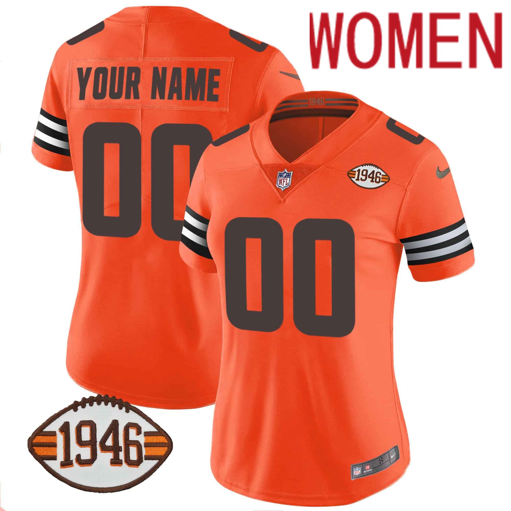 Women Cleveland Browns Orange 1946 75th Anniversary Patch Custom 2024 Nike NFL Jersey